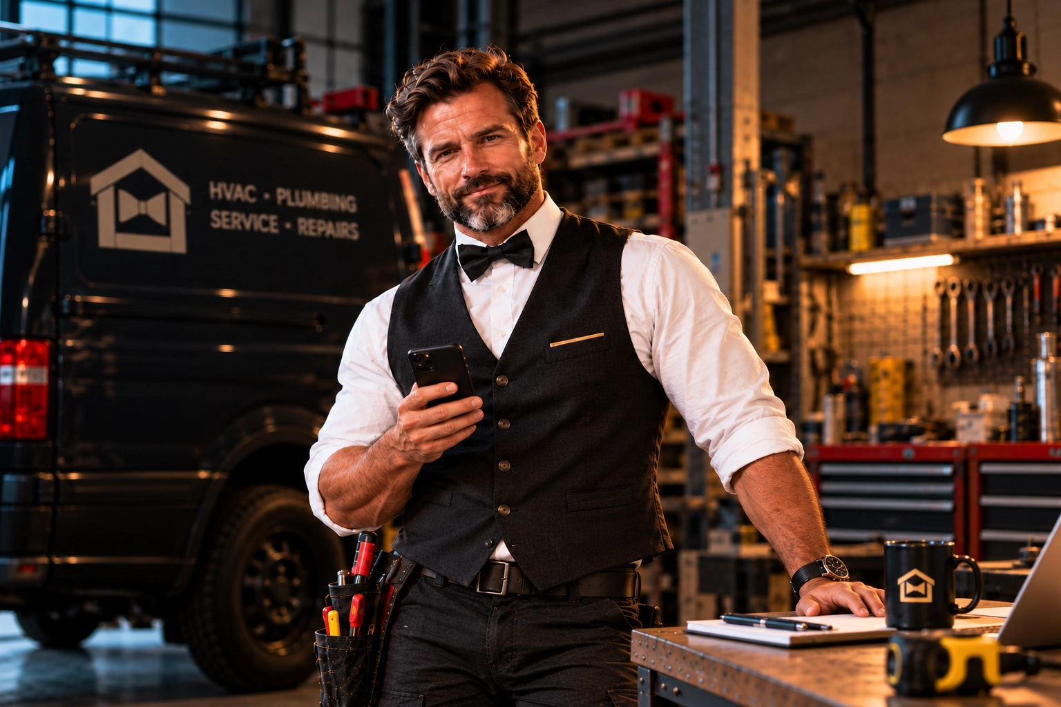 Butler, the TradesButler virtual front desk, in a trades workshop